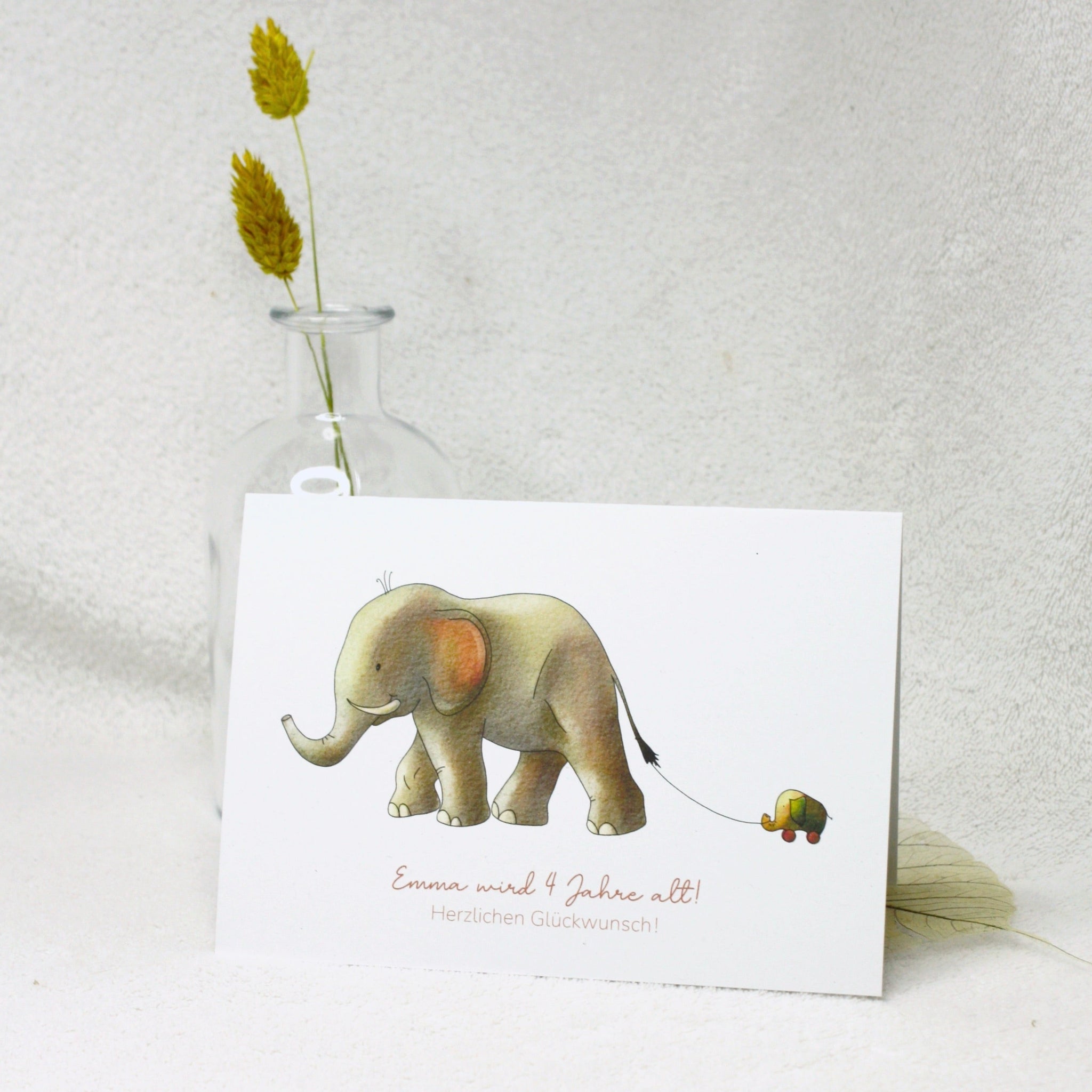 Klappkarte/ Postkarte zum Kindergeburtstag "Elefant" - personalisierbar