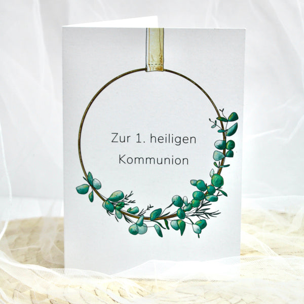Grußkarte zur Kommunion "Eukalyptus" - personalisierbar