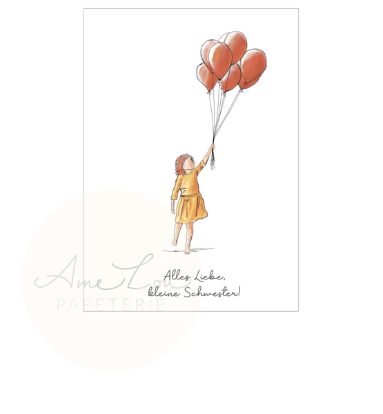 Klappkarte/ Postkarte "Mädchen mit Luftballons"