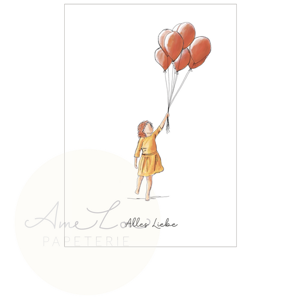 Klappkarte/ Postkarte "Mädchen mit Luftballons"