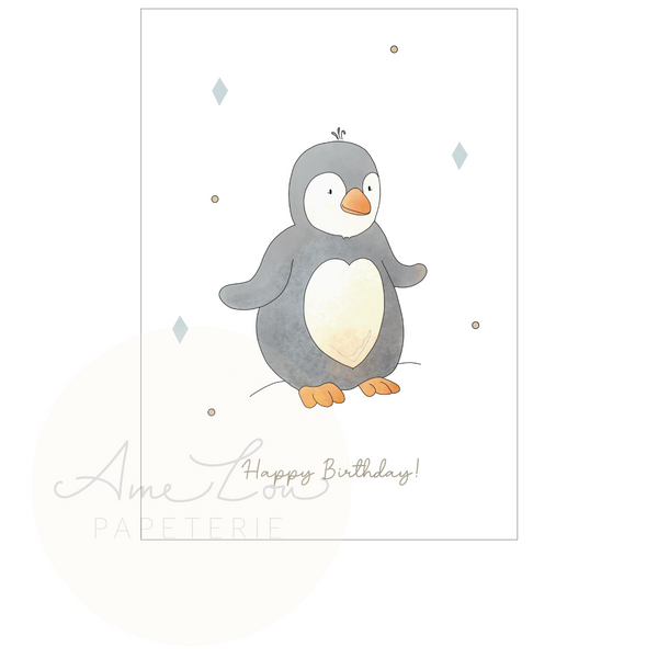 Klappkarte/ Postkarte zum Kindergeburtstag "Pinguin" - personalisierbar