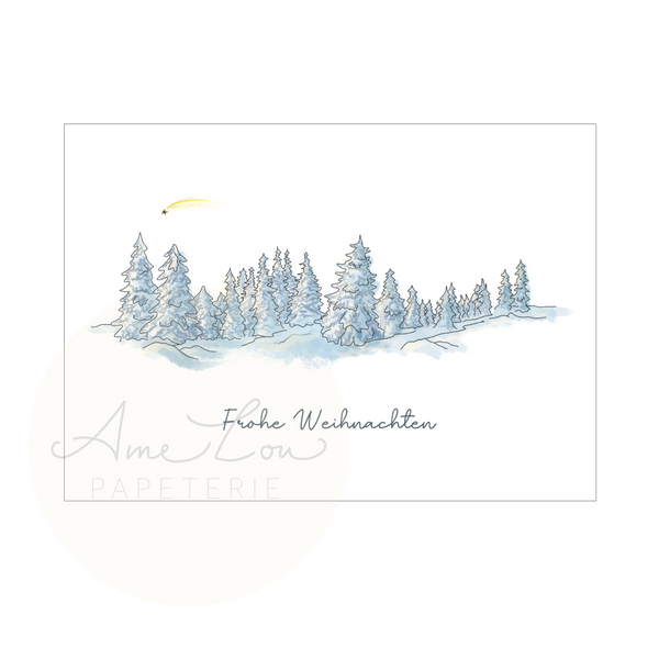 Weihnachtskarte "Verschneiter Wald" - personalisierbar