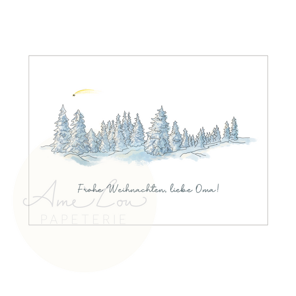 Weihnachtskarte "Verschneiter Wald" - personalisierbar