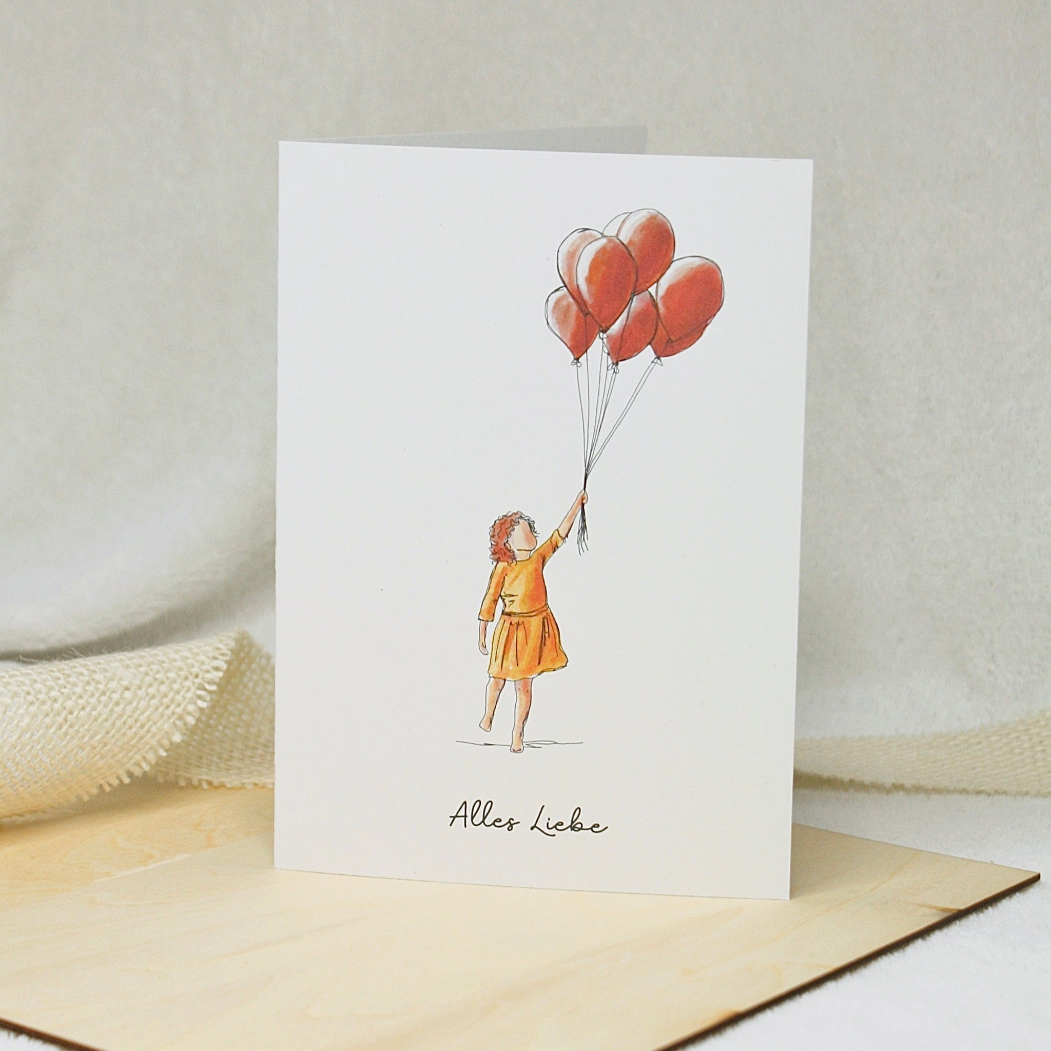 Klappkarte/ Postkarte "Mädchen mit Luftballons"